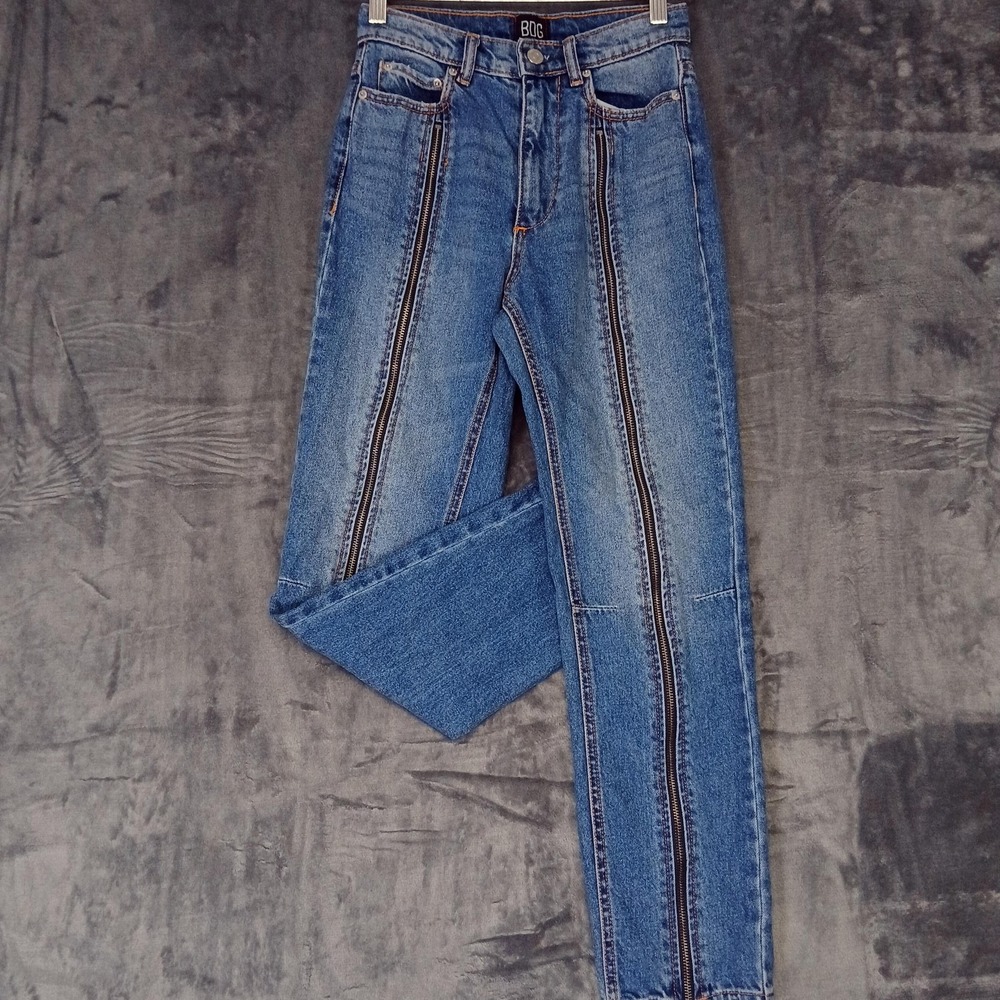 BDG Urban Outfitters Jeans Womens 24 Denim Slim Straight Zip Flare Raw Hem‎